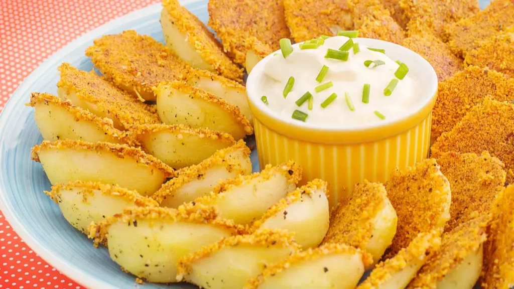 Batata com crosta de parmesão servida com sour cream