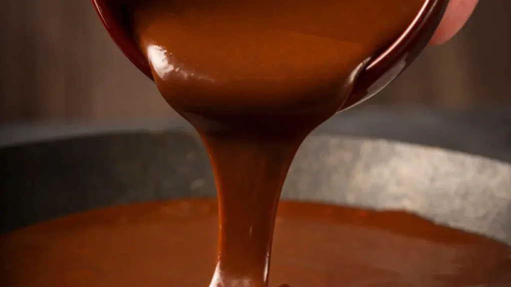 Calda de chocolate para bolo derramando