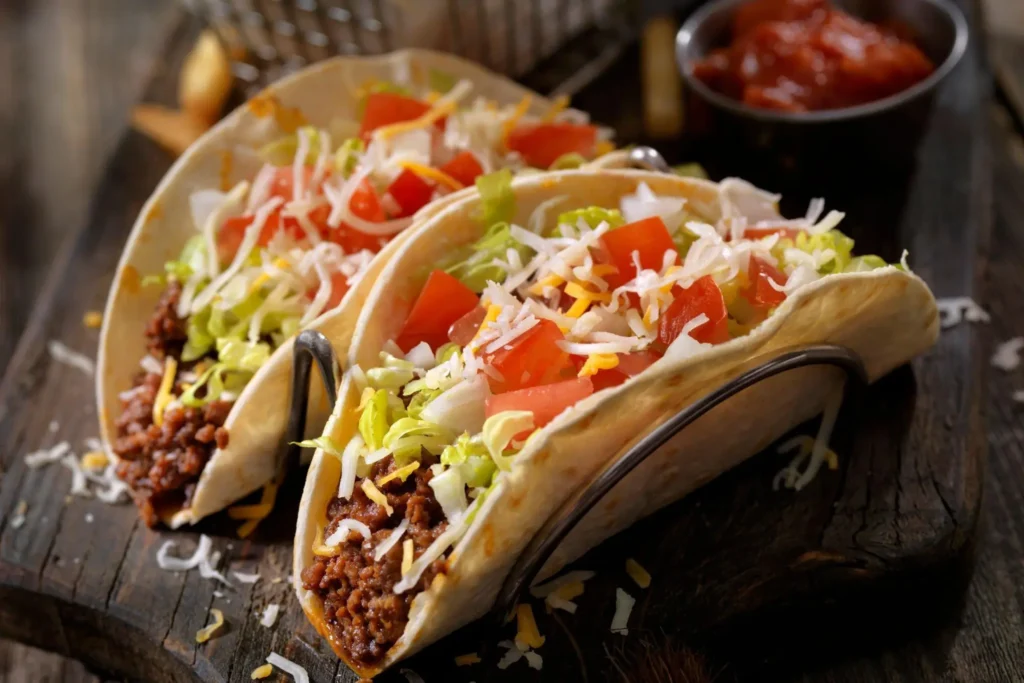 Dois tacos mexicanos de carne moída.