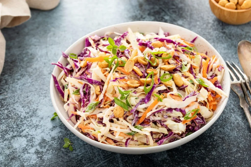 Uma porção de um coleslaw original, receita americana