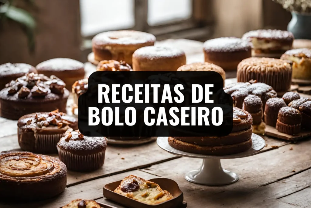 Mesa com vários bolos caseiros