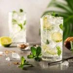 um copo de mojito com limões