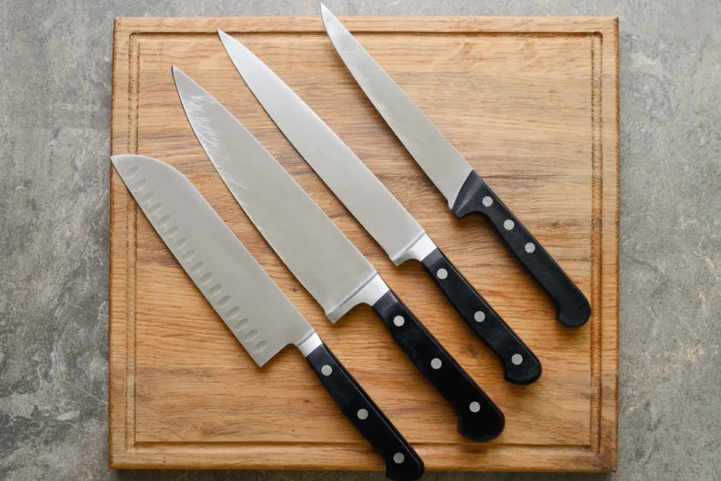Conjunto de facas como utensílios de cozinha.