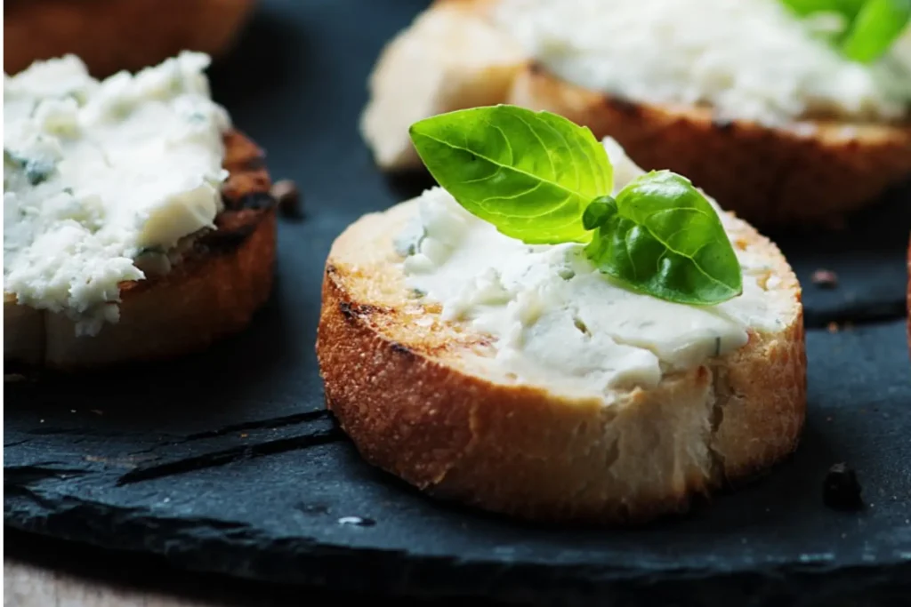 Canapé de ricota com azeitona.