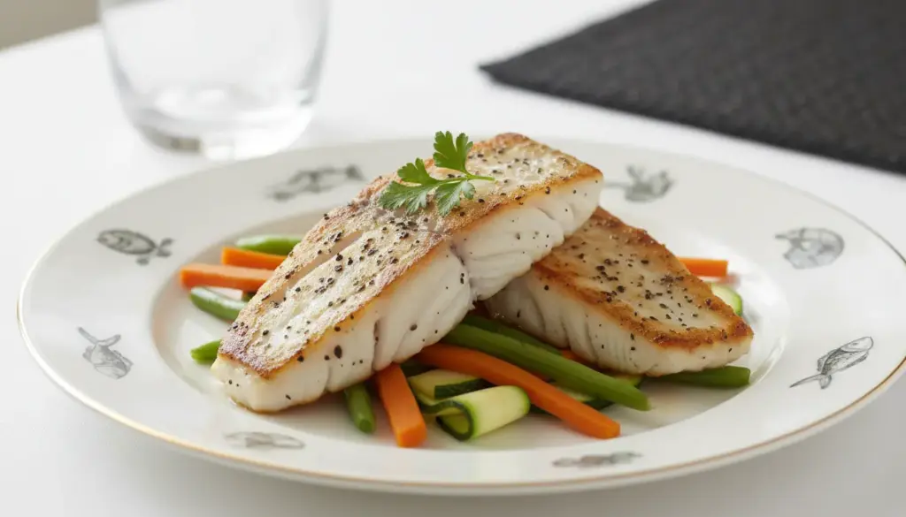 Peixe grelhado com legumes Julienne