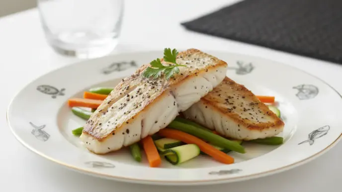 Peixe grelhado com legumes Julienne