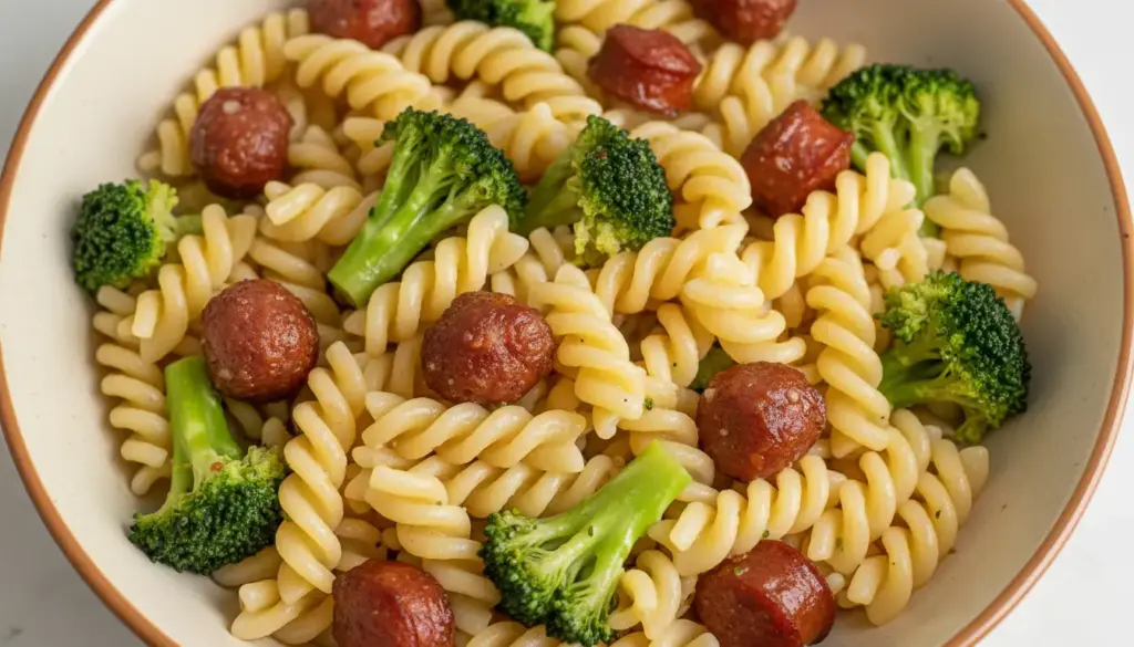 Macarrão com Brócolis, Linguiça e Bacon