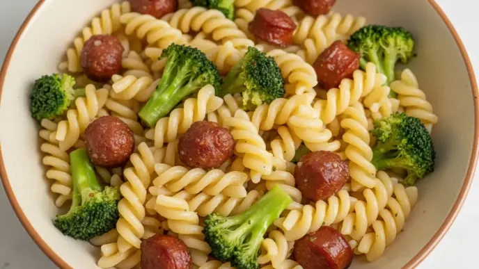 Macarrão com Brócolis, Linguiça e Bacon