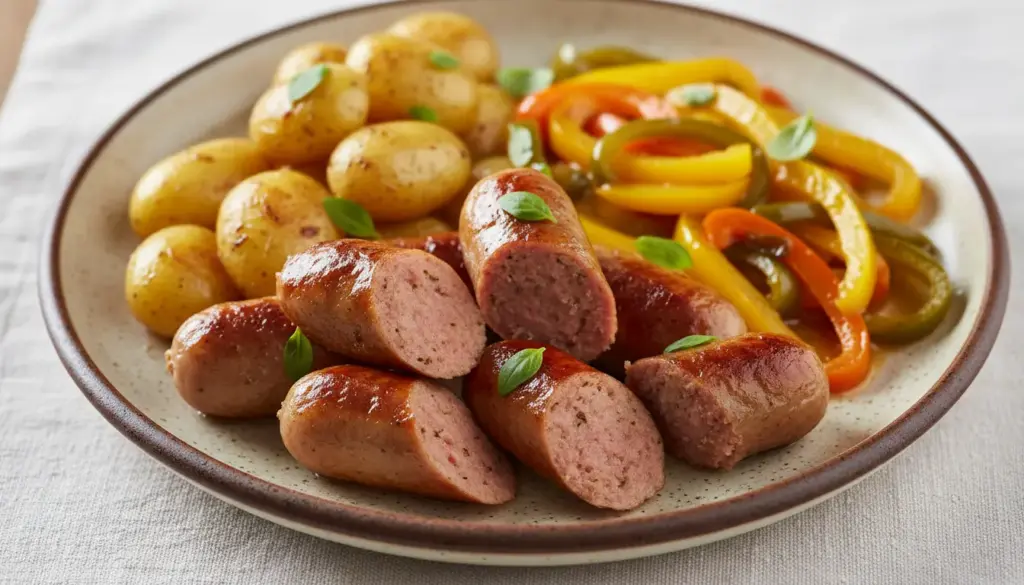 Linguiça ao forno com batatas