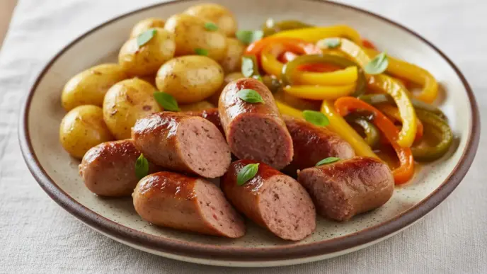 Linguiça ao forno com batatas