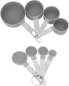 Mimo Style Jogo de Xícaras e Colheres Medidoras 8 Peças. Medidor Feito Em Plástico com Alça de Aço Inoxidável. Seguro e Ideal Para Todos os Tipos de Ingredientes, Tanto Secos Quanto Úmidos., ASA20395