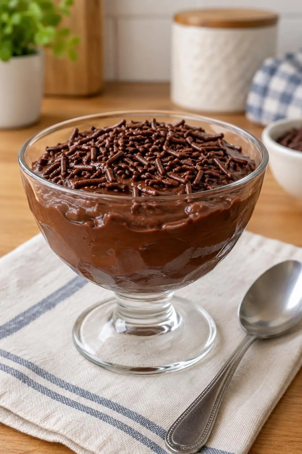 Brigadeiro sem leite condensado servido em taça de sobremesa com colher ao lado